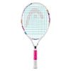 Tennis racket with a white frame and pink handle on a white background
