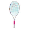 Tennis racket with colorful design on a white background