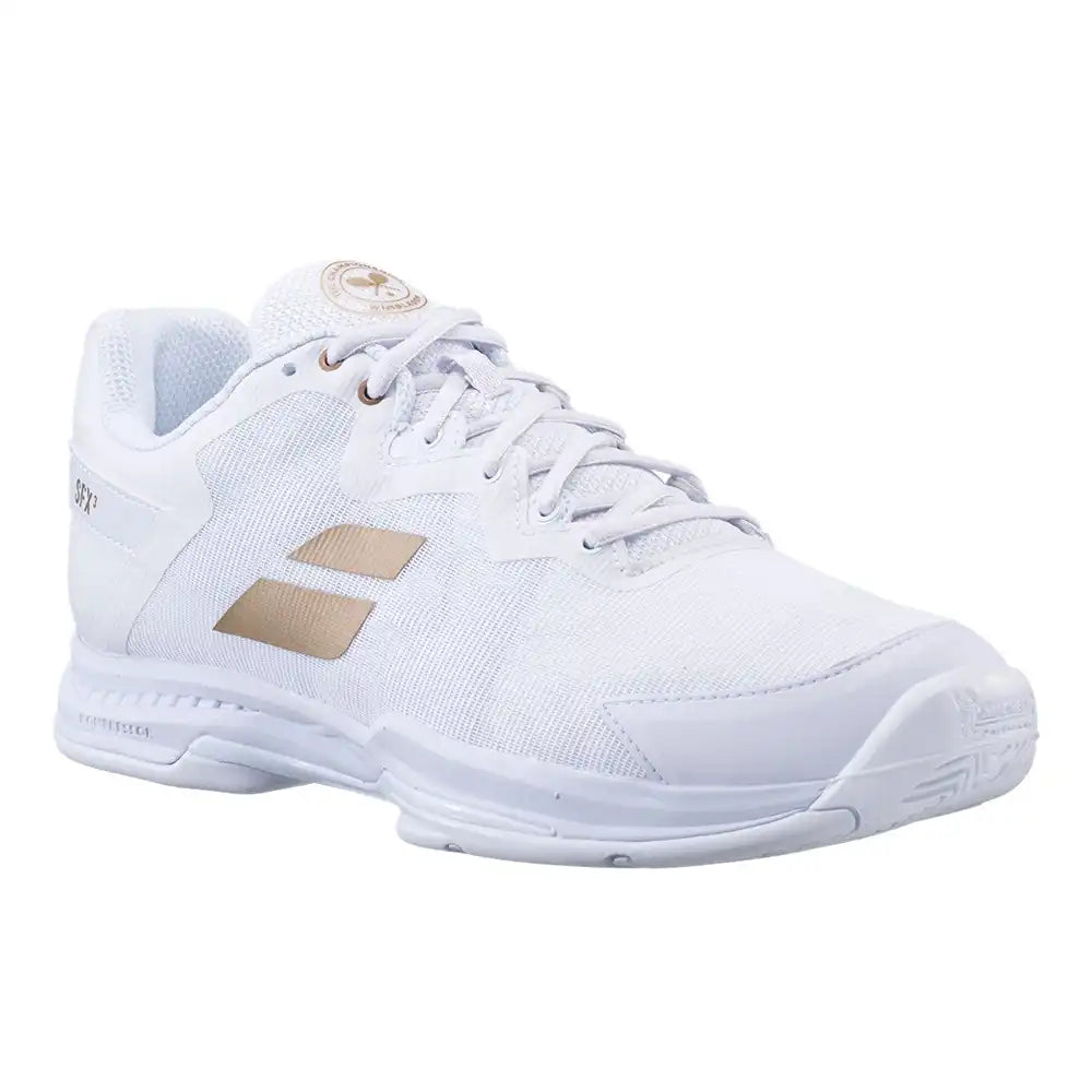 Babolat SFX3 Wimbledon All Court Men Tennis Shoes - White Gold-The Racquet Shop-Shop Online in UAE, Saudi Arabia, Kuwait, Oman, Bahrain and Qatar