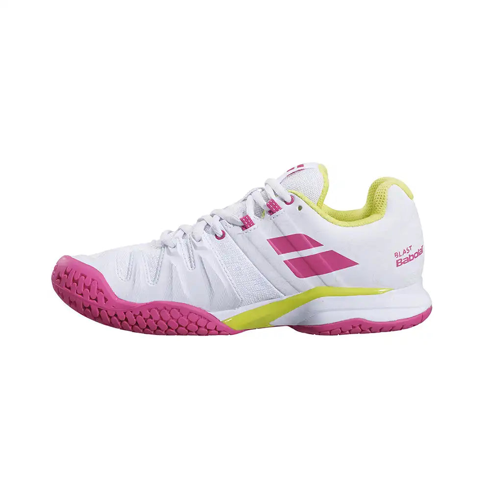 Babolat Propulse Blast All Court Women Tennis Shoes - White/Red Rose-The Racquet Shop-Shop Online in UAE, Saudi Arabia, Kuwait, Oman, Bahrain and Qatar