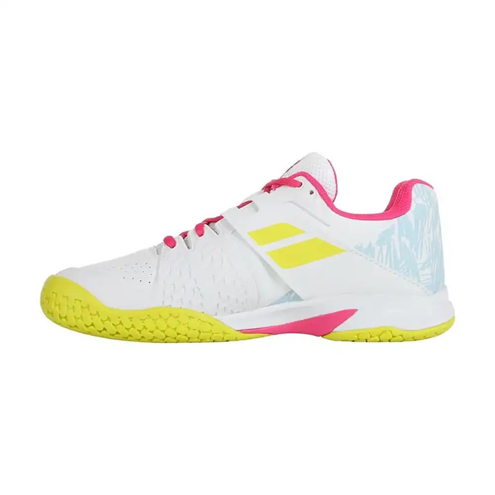 Babolat Propulse All Court Junior Tennis Shoes - White/Red Rose-The Racquet Shop-Shop Online in UAE, Saudi Arabia, Kuwait, Oman, Bahrain and Qatar