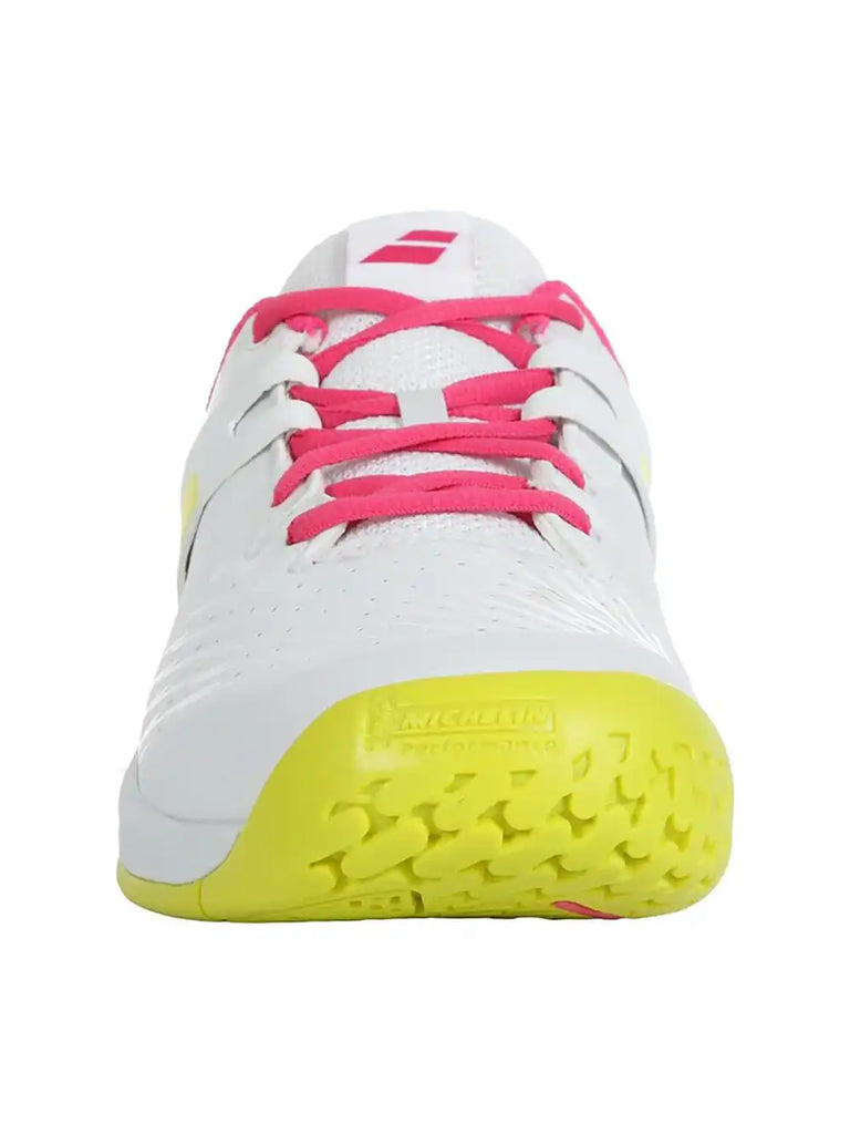 Babolat Propulse All Court Junior Tennis Shoes - White/Red Rose-The Racquet Shop-Shop Online in UAE, Saudi Arabia, Kuwait, Oman, Bahrain and Qatar