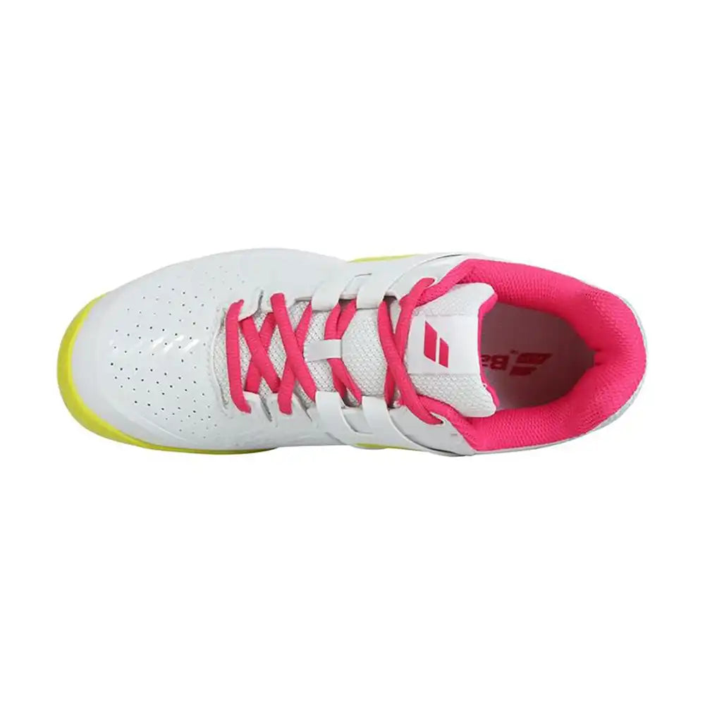 Babolat Propulse All Court Junior Tennis Shoes - White/Red Rose-The Racquet Shop-Shop Online in UAE, Saudi Arabia, Kuwait, Oman, Bahrain and Qatar