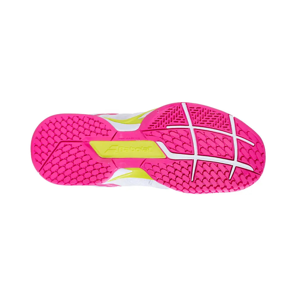 Babolat Propulse Blast All Court Women Tennis Shoes - White/Red Rose-The Racquet Shop-Shop Online in UAE, Saudi Arabia, Kuwait, Oman, Bahrain and Qatar