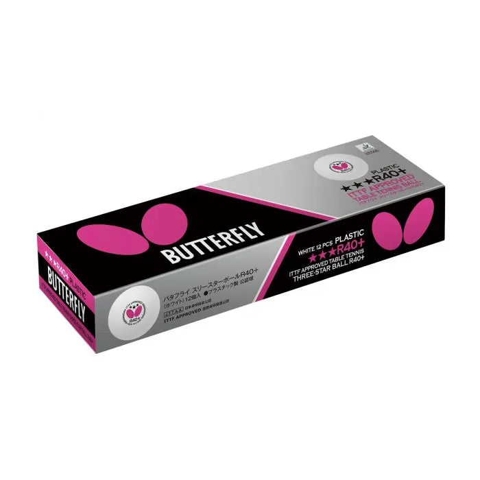 Butterfly THREE-STAR R40+ Table Tennis Ball (Box of 12)-The Racquet Shop-Shop Online in UAE, Saudi Arabia, Kuwait, Oman, Bahrain and Qatar