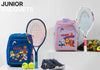 Children's sports equipment including racquets, shoes, and bags with Paw Patrol branding on a white background.